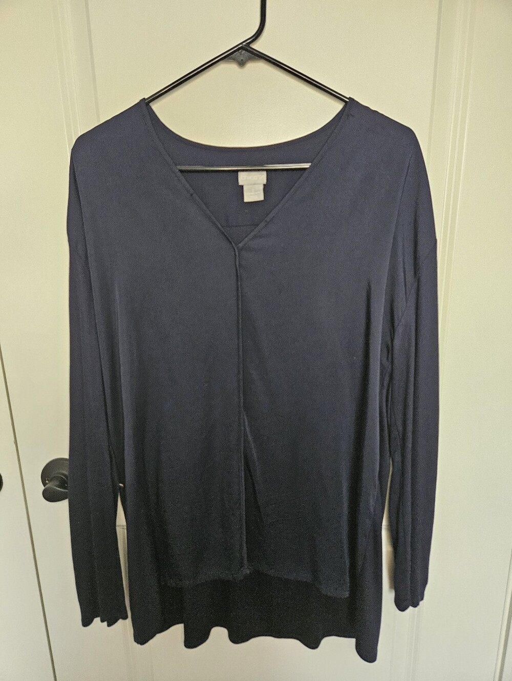 Chico's Women's Blue V-Neck Long Sleeve Modal Knit Pullover Top Solid Size Large